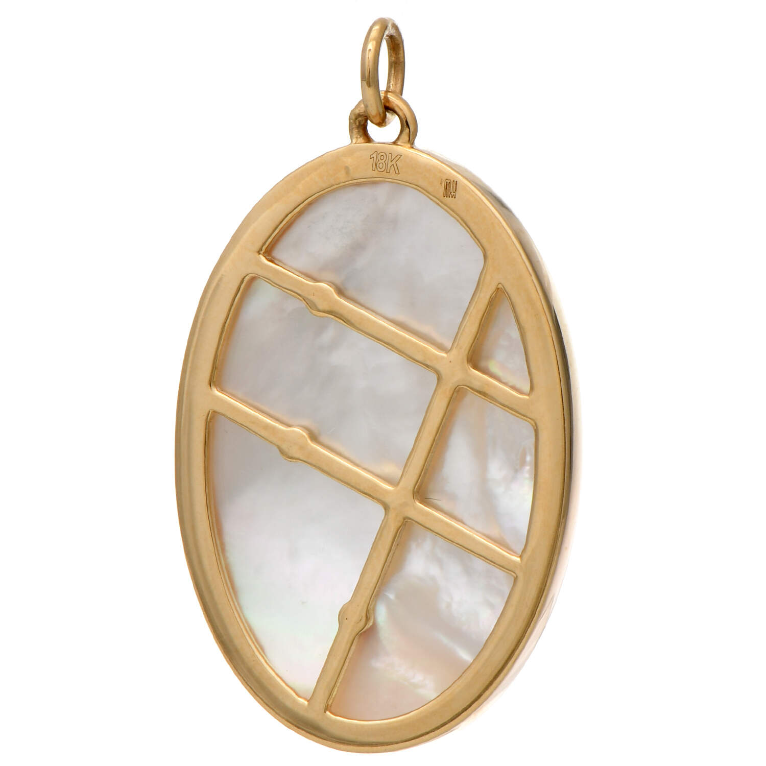 18KY Mother-of-Pearl & Diamond, Coral, & Turquoise Pendant-2