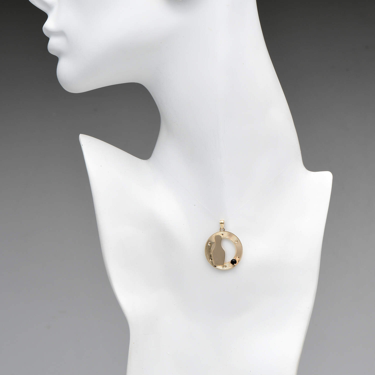 14KY Bowling Pin & Black Onyx Ball Pendant-3