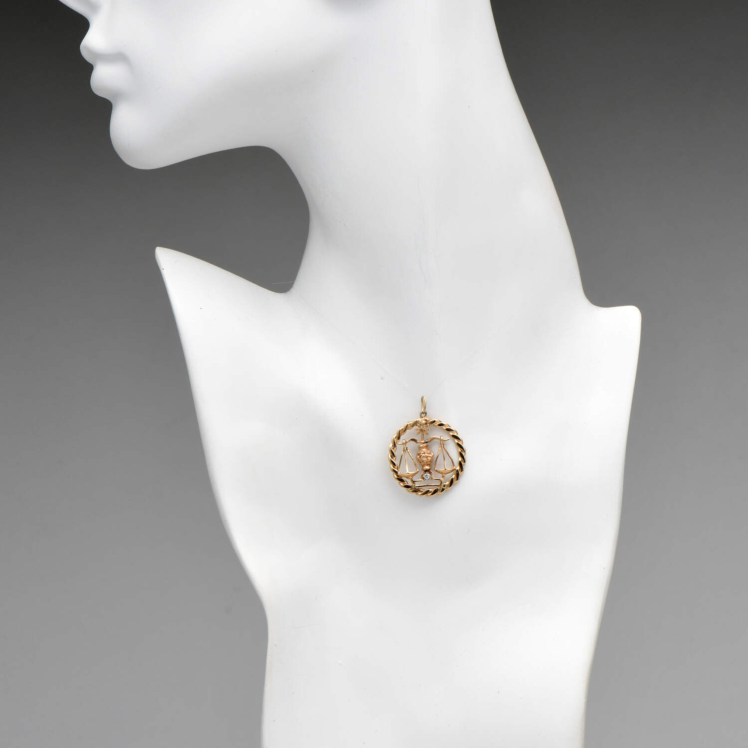 14KY Diamond(0.04) Accent "Libra" Scale Pendant-3