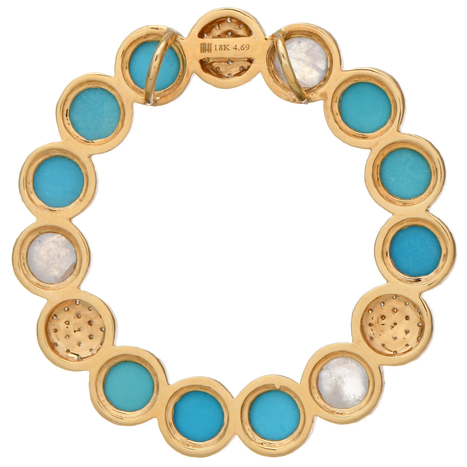18KY Diamond(0.30) Turquoise & Moonstone Circle Pendant-2