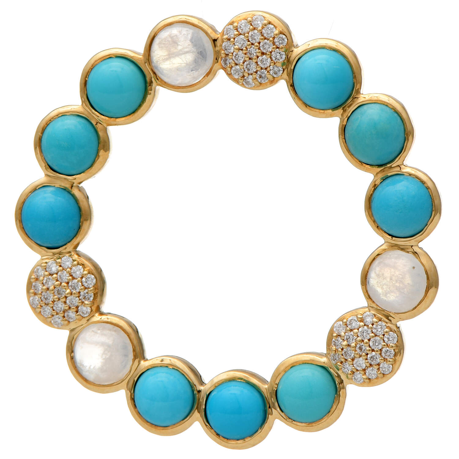 18KY Diamond(0.30) Turquoise & Moonstone Circle Pendant-1