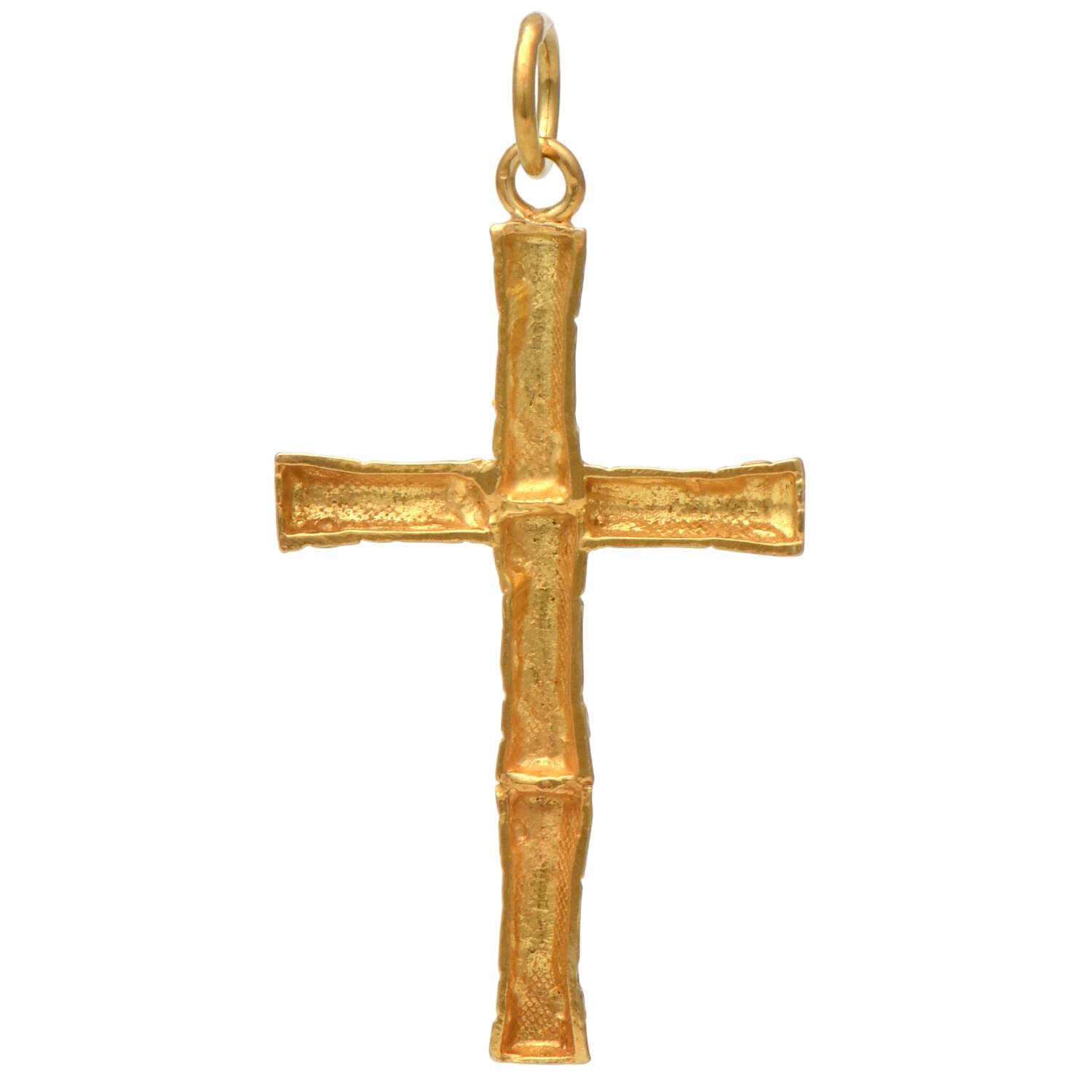 18KY Diamond Cut Bambo Cross Pendant-2