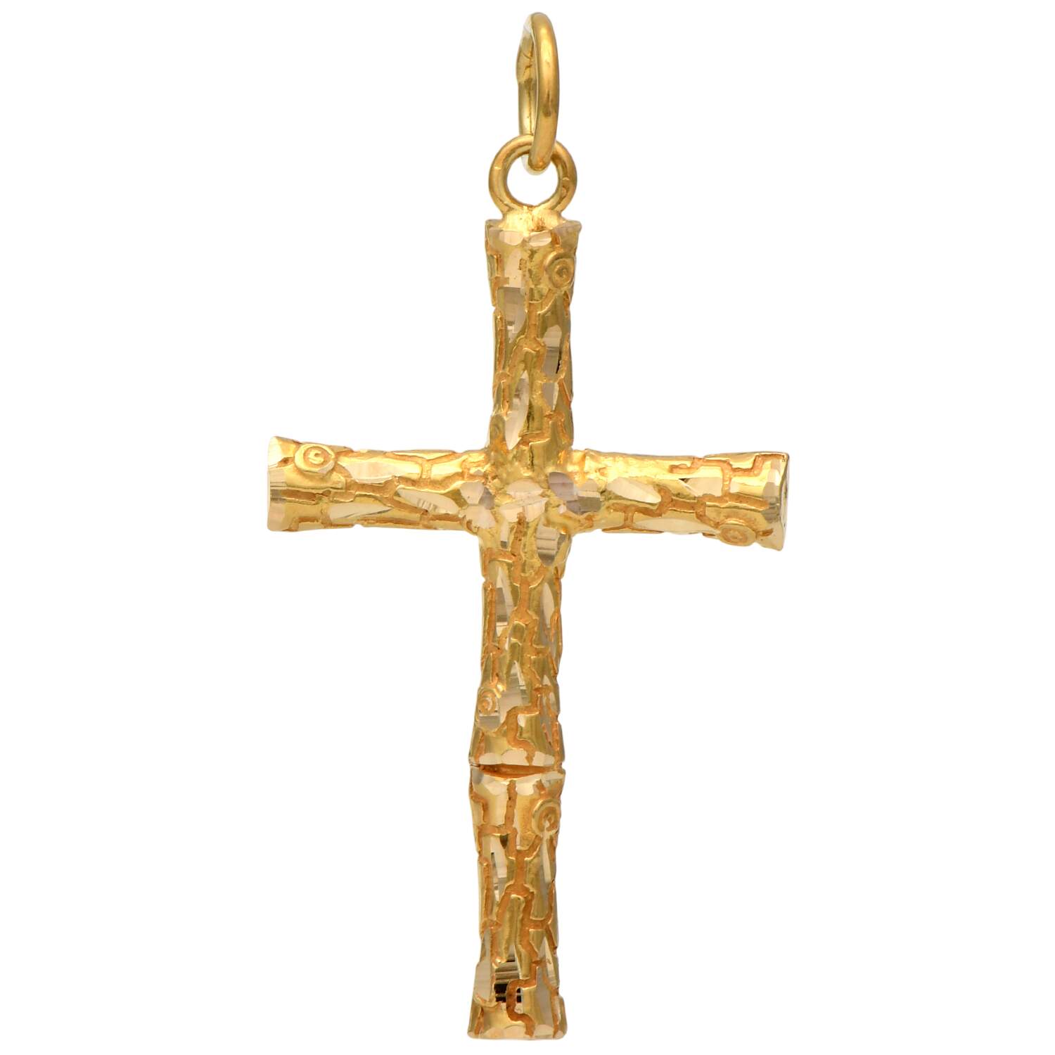 18KY Diamond Cut Bambo Cross Pendant-1