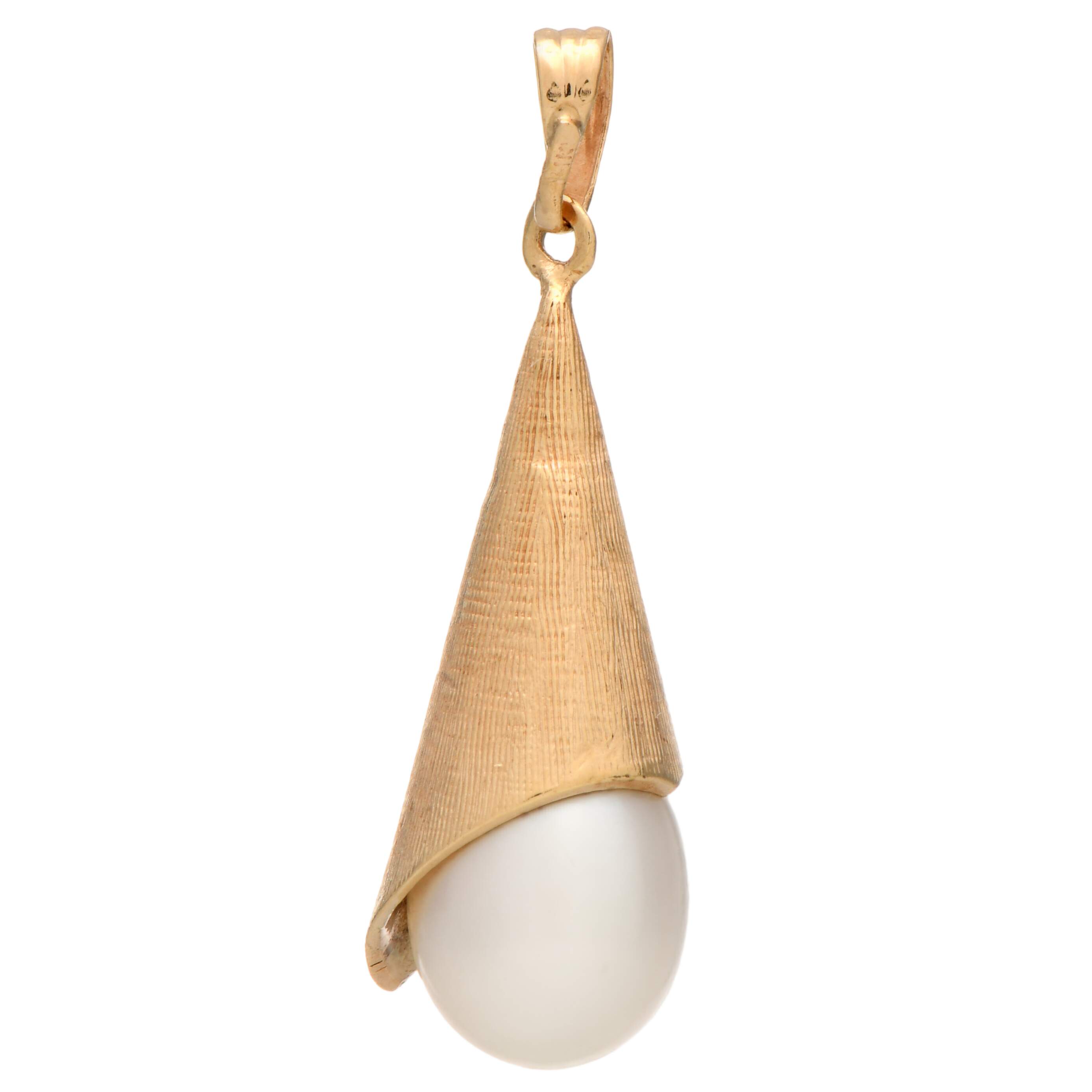 14KY Textured Pearl(9.35 mm) Capped Drop Pendant-2