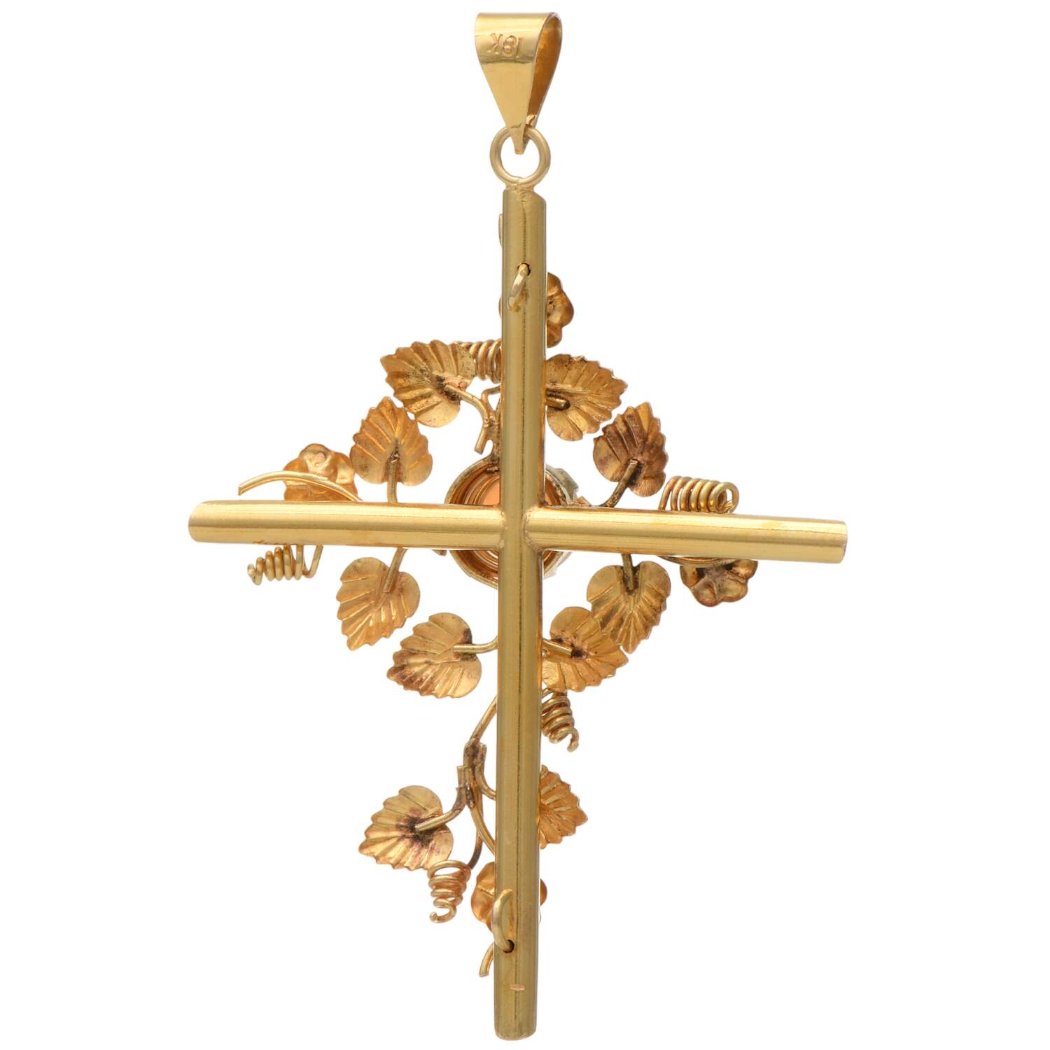 18KY White Opal(0.85) Floral Cross Pendant-2