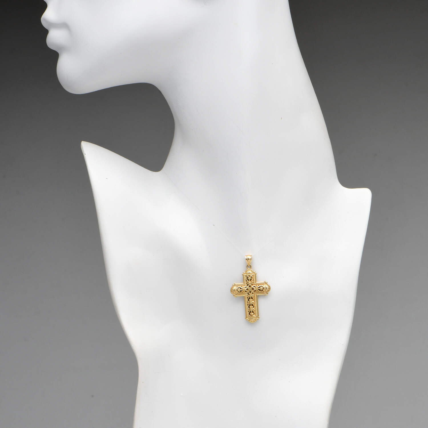 14KWY Double Sided Diamond-Cut Cross Pendant-3