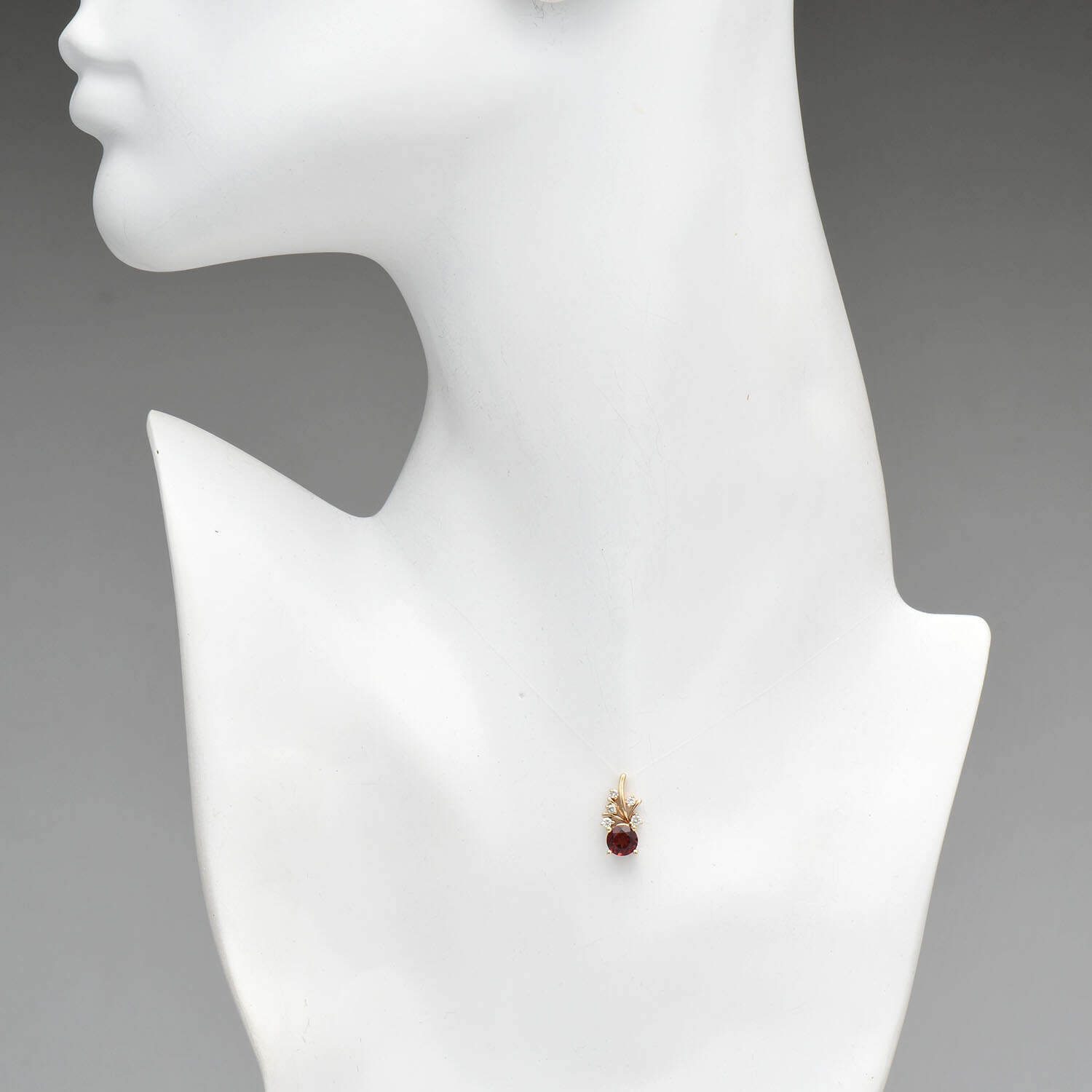 14KY Garnet(1.0) & Diamond(0.10) Spray Pendant-3