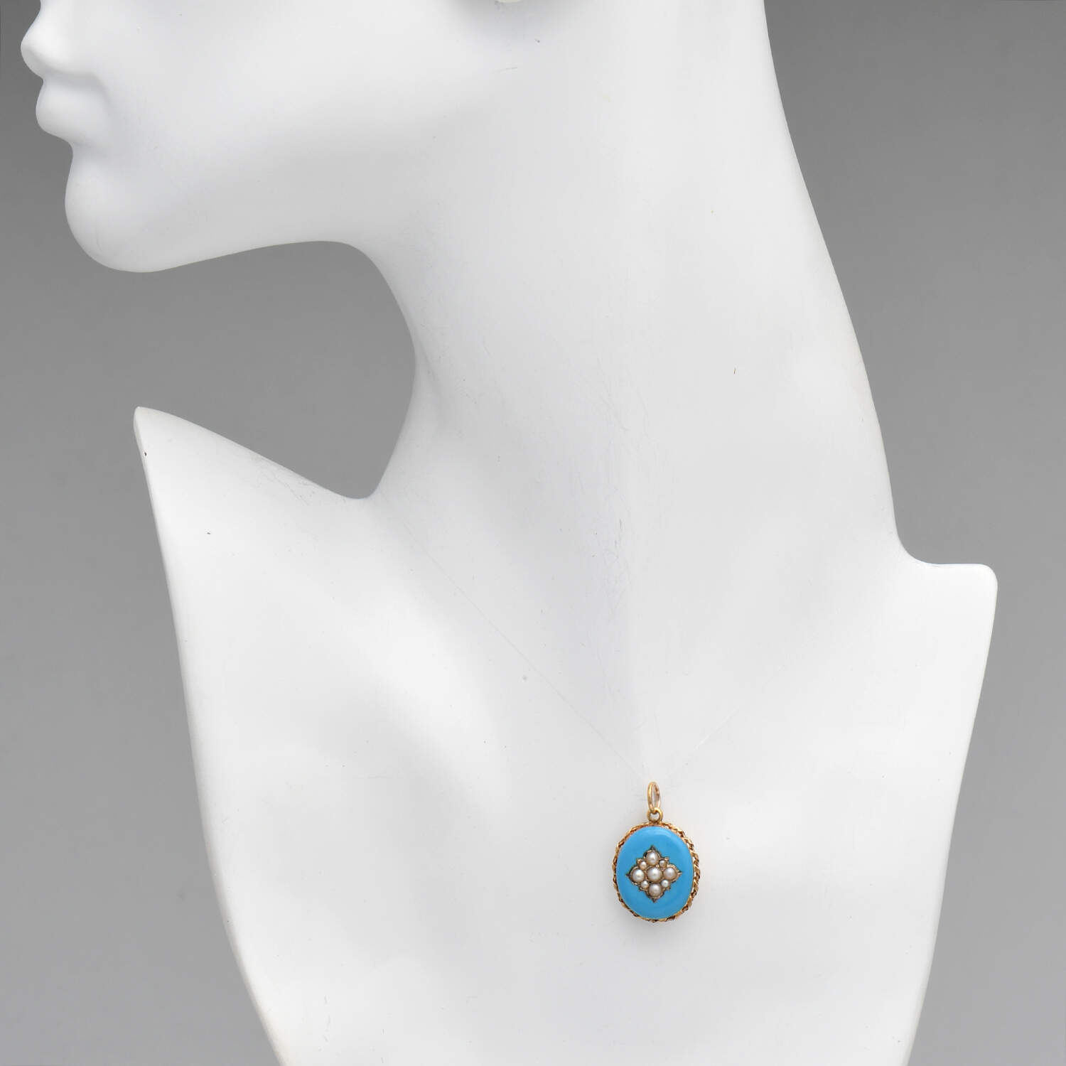 19KY Victorian Blue Enamel & Seed Pearl(1.75-3.0 mm) Locket Pendant-4