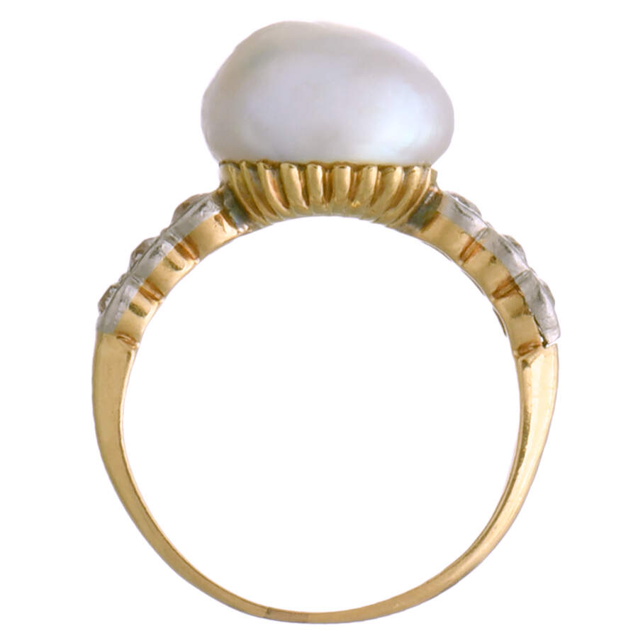 18KY/Platinum GIA-Certified-Natural Pearl & Diamond (0.22) Ring-4