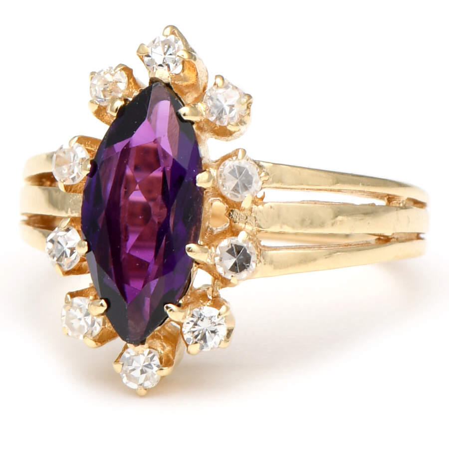 14KY Vintage Amethyst(1.10) & Diamond(0.30) Ring-1