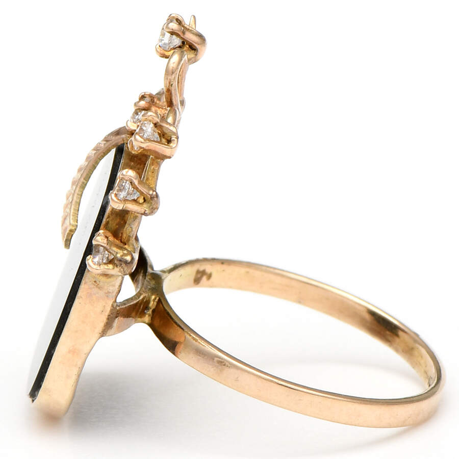 10KY Vintage Onyx & Cubic Zirconia Bow Ring-3