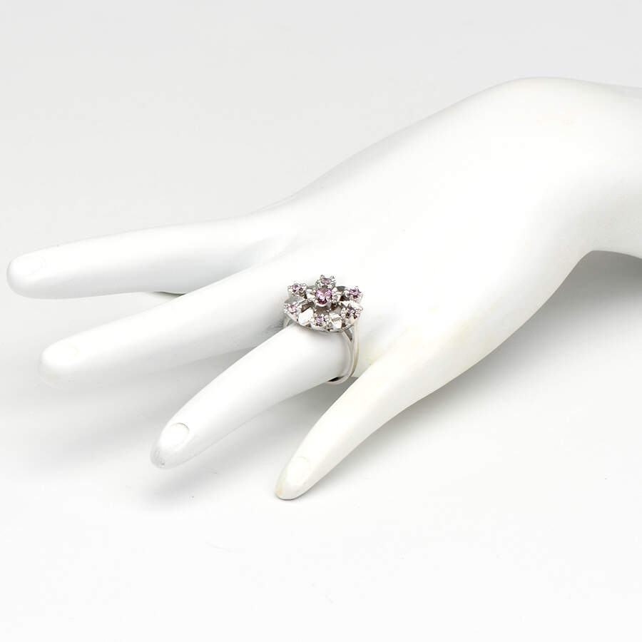 14KW Pink Tourmaline & Sapphire Flower Ring-5
