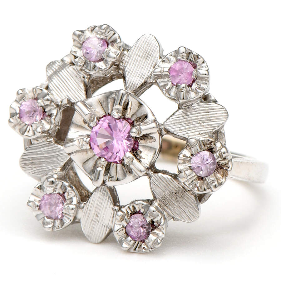 14KW Pink Tourmaline & Sapphire Flower Ring-1