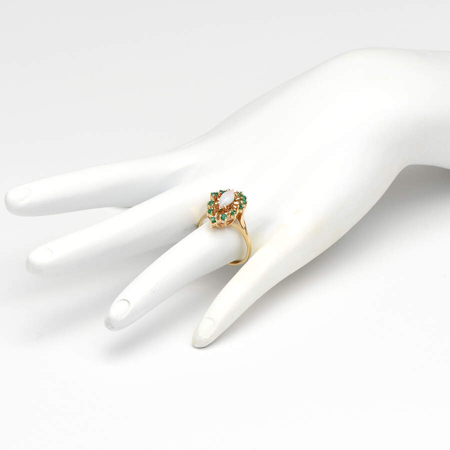 10KY White Opal(0.50) & Emerald(0.36) Ring-5