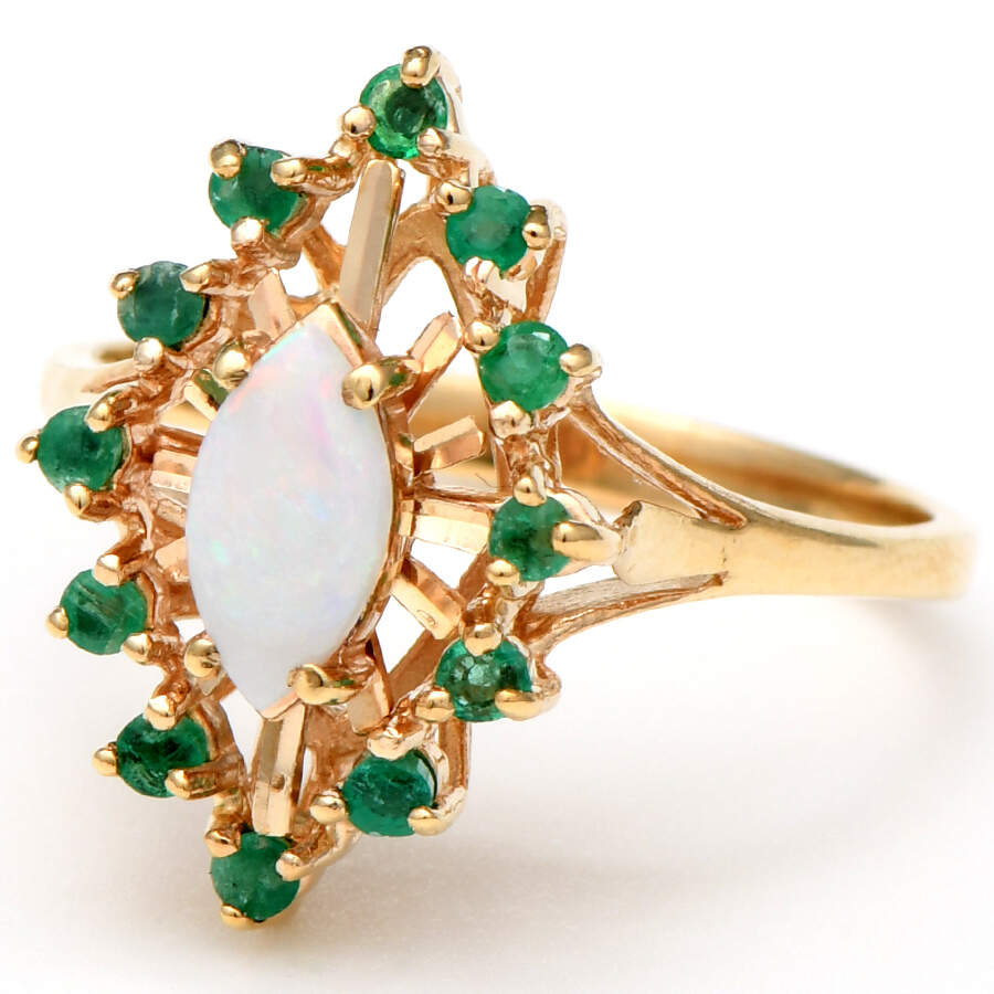 10KY White Opal(0.50) & Emerald(0.36) Ring-1