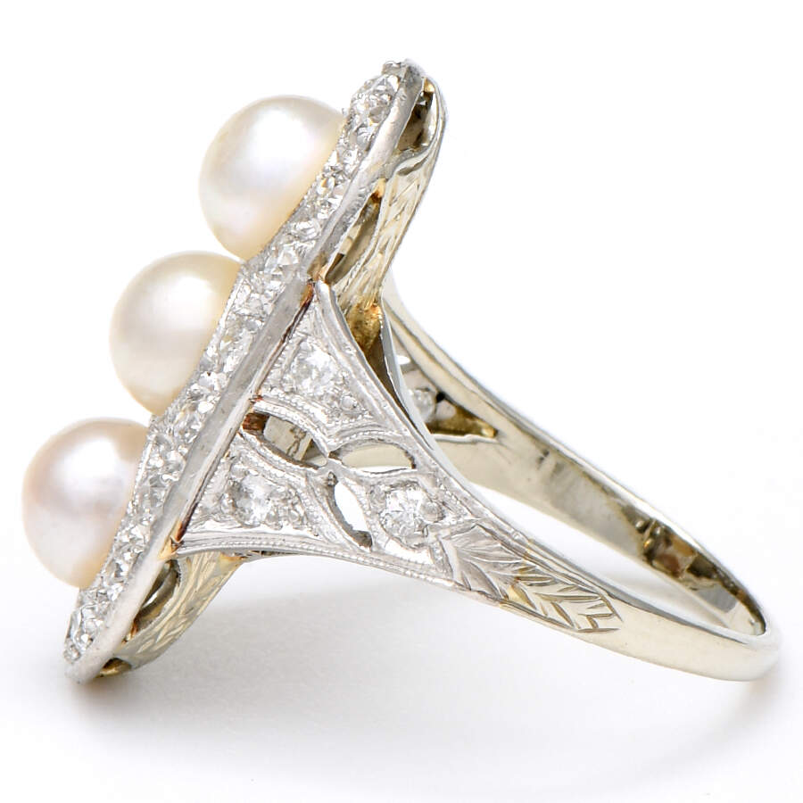 Platinum Edwardian Cultured Pearl & Diamond (.66) Ring-4