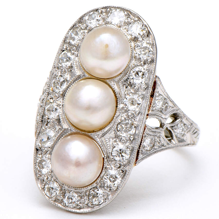 Platinum Edwardian Cultured Pearl & Diamond (.66) Ring-1