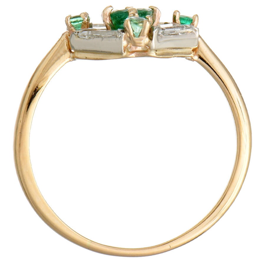 18KY Emerald(0.27) & Diamond(0.28) Geometric Ring-4