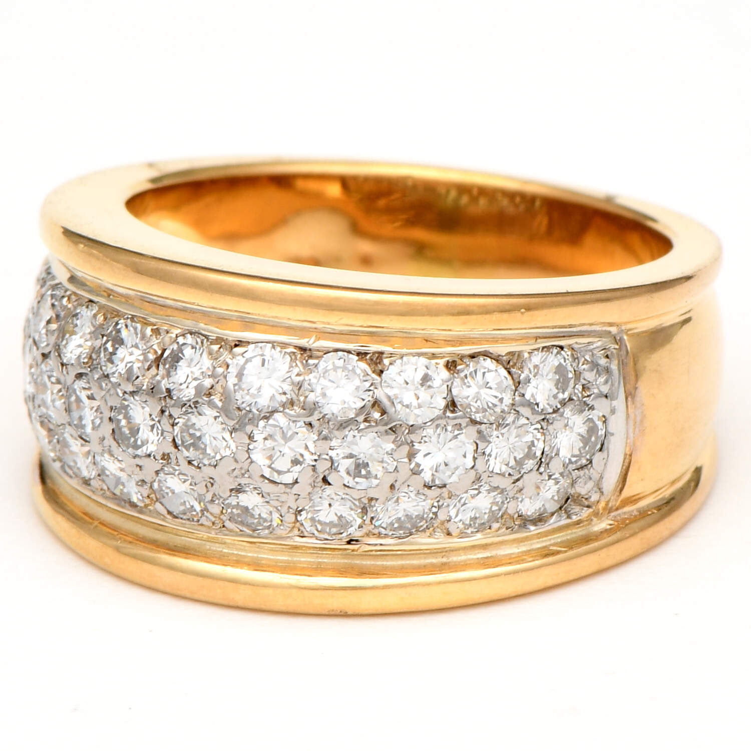 18KYW Three Row Pave Diamond(1.24) Band Ring-1