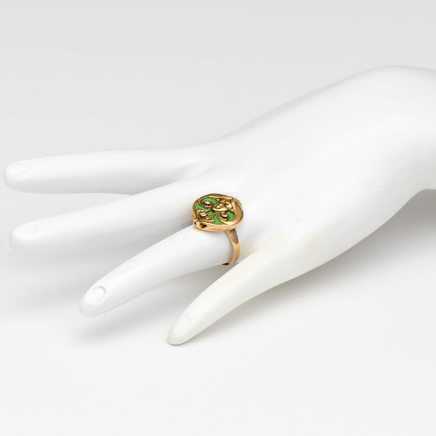 14/12KY Art Nouveau Diamond(0.05) & Green Enamel Lady Ring-5