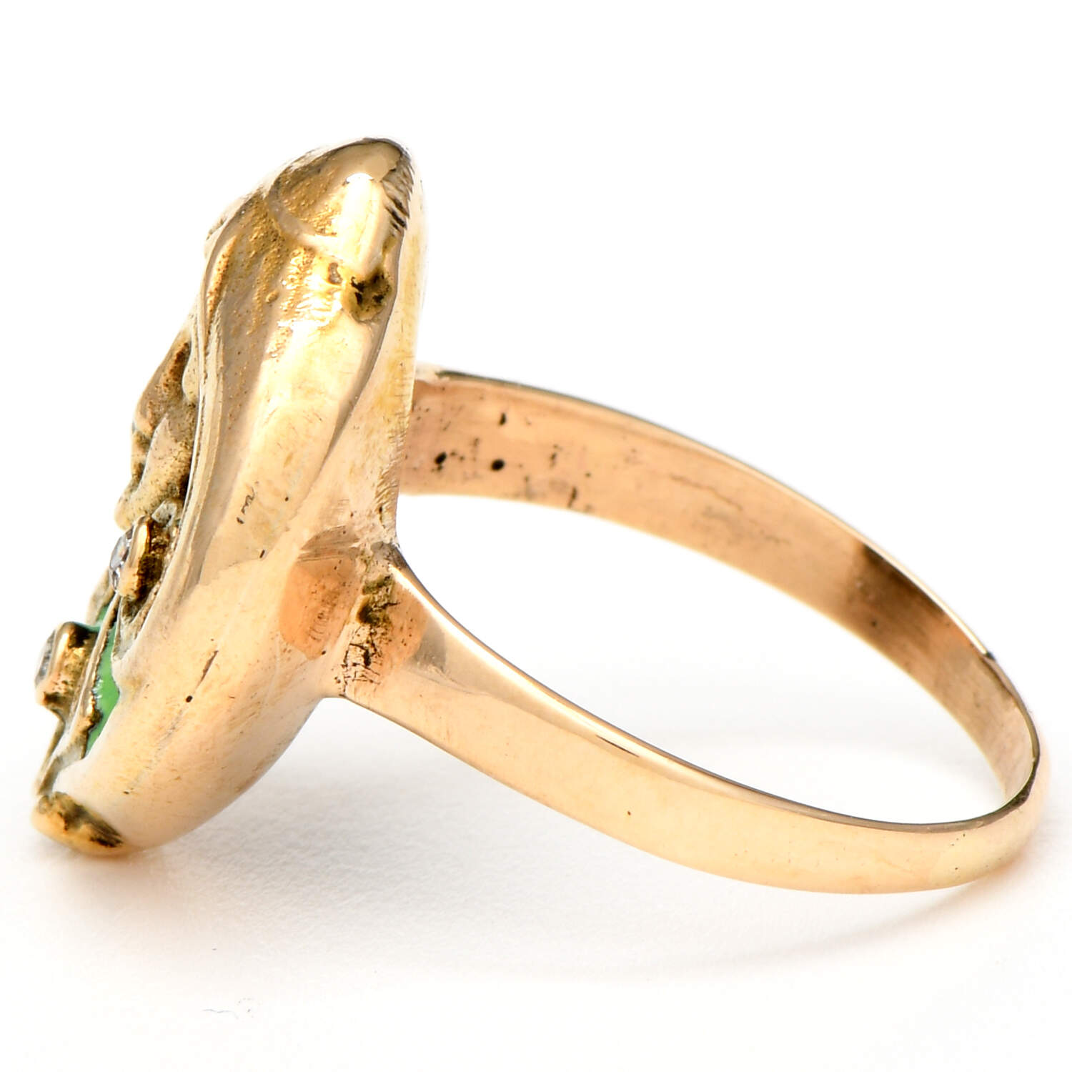 14/12KY Art Nouveau Diamond(0.05) & Green Enamel Lady Ring-3