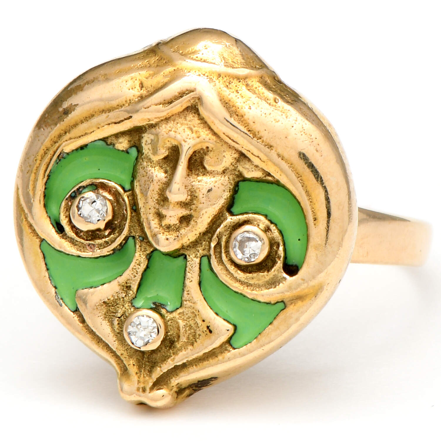 14/12KY Art Nouveau Diamond(0.05) & Green Enamel Lady Ring-1