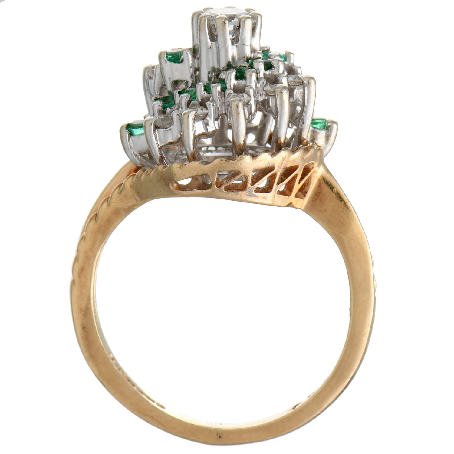 14KYW Diamond(0.21) & Emerald(0.28) Swirl Ring-4
