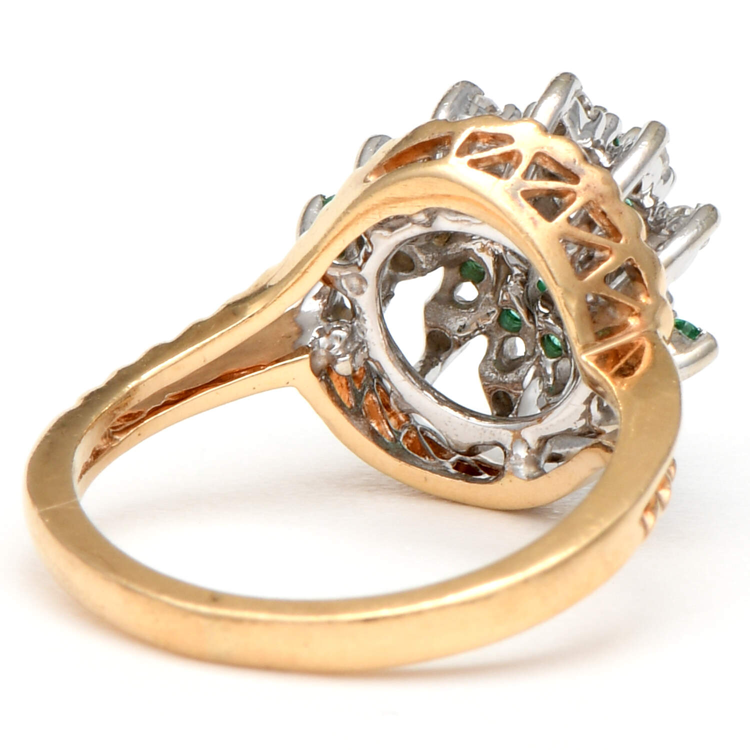 14KYW Diamond(0.21) & Emerald(0.28) Swirl Ring-2