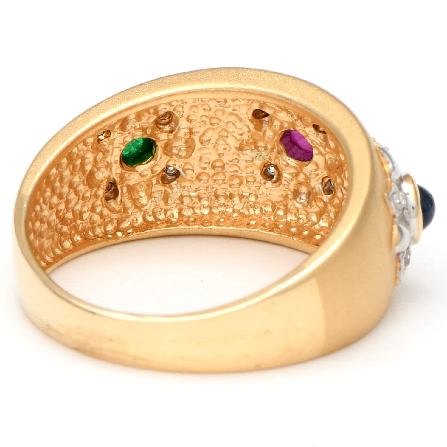 14KYW Textured Multi Gemstone & Diamond Band Ring-2