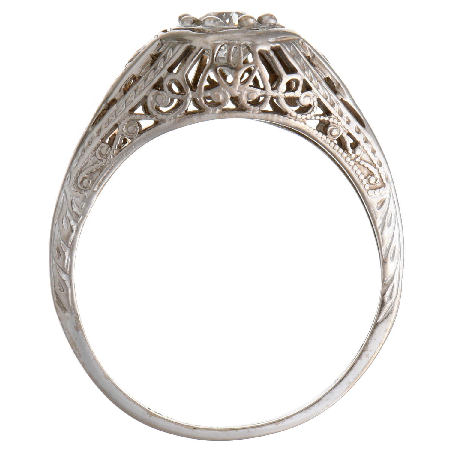 14KW Art Deco Diamond (0.55) Solitaire Filigree Ring-4