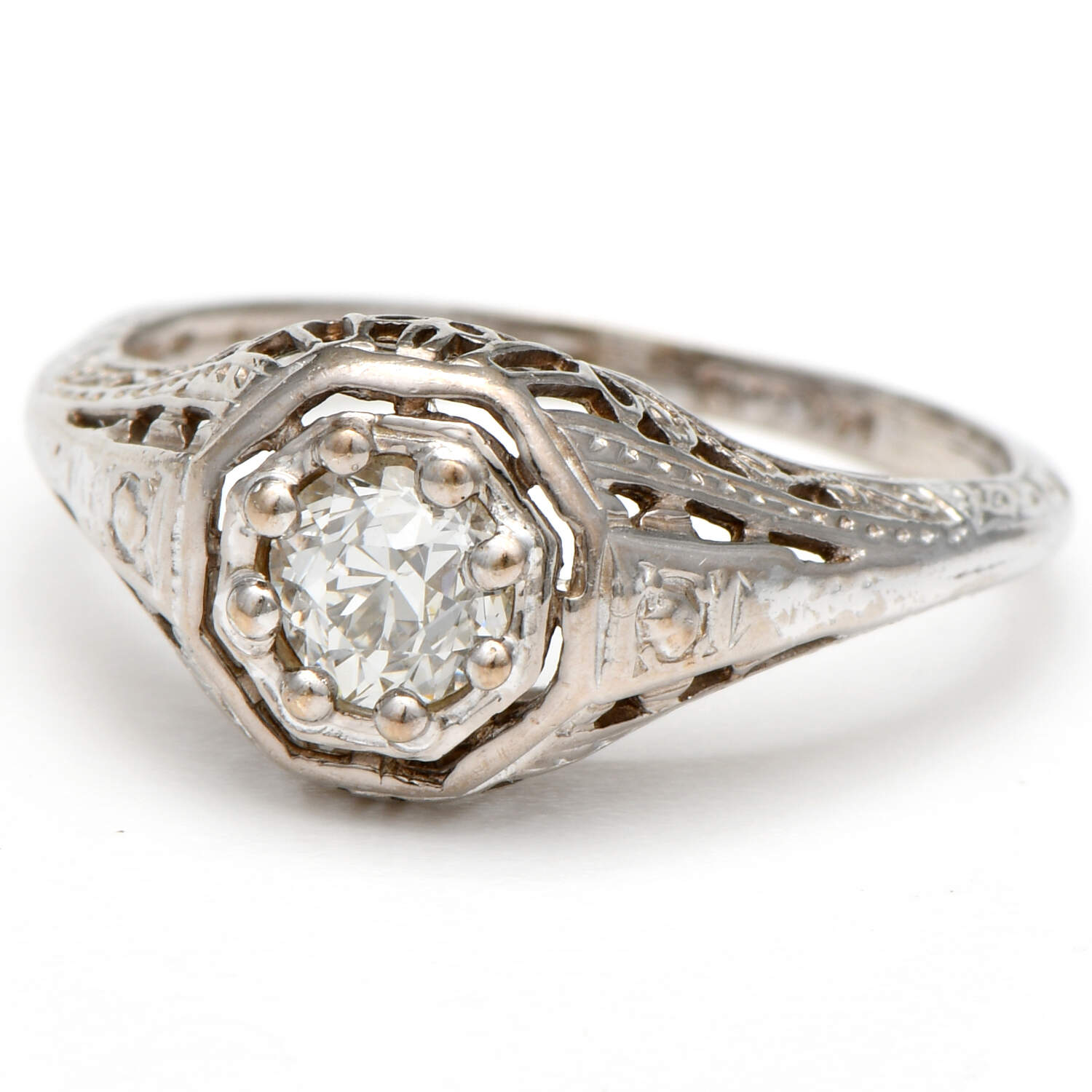 14KW Art Deco Diamond (0.55) Solitaire Filigree Ring-1