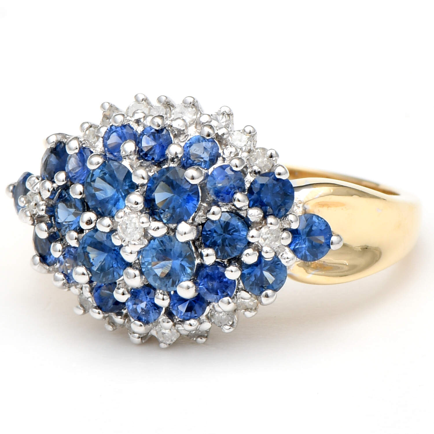 14KYW Sapphire(1.77) & Diamond(0.20) Cluster Ring-1