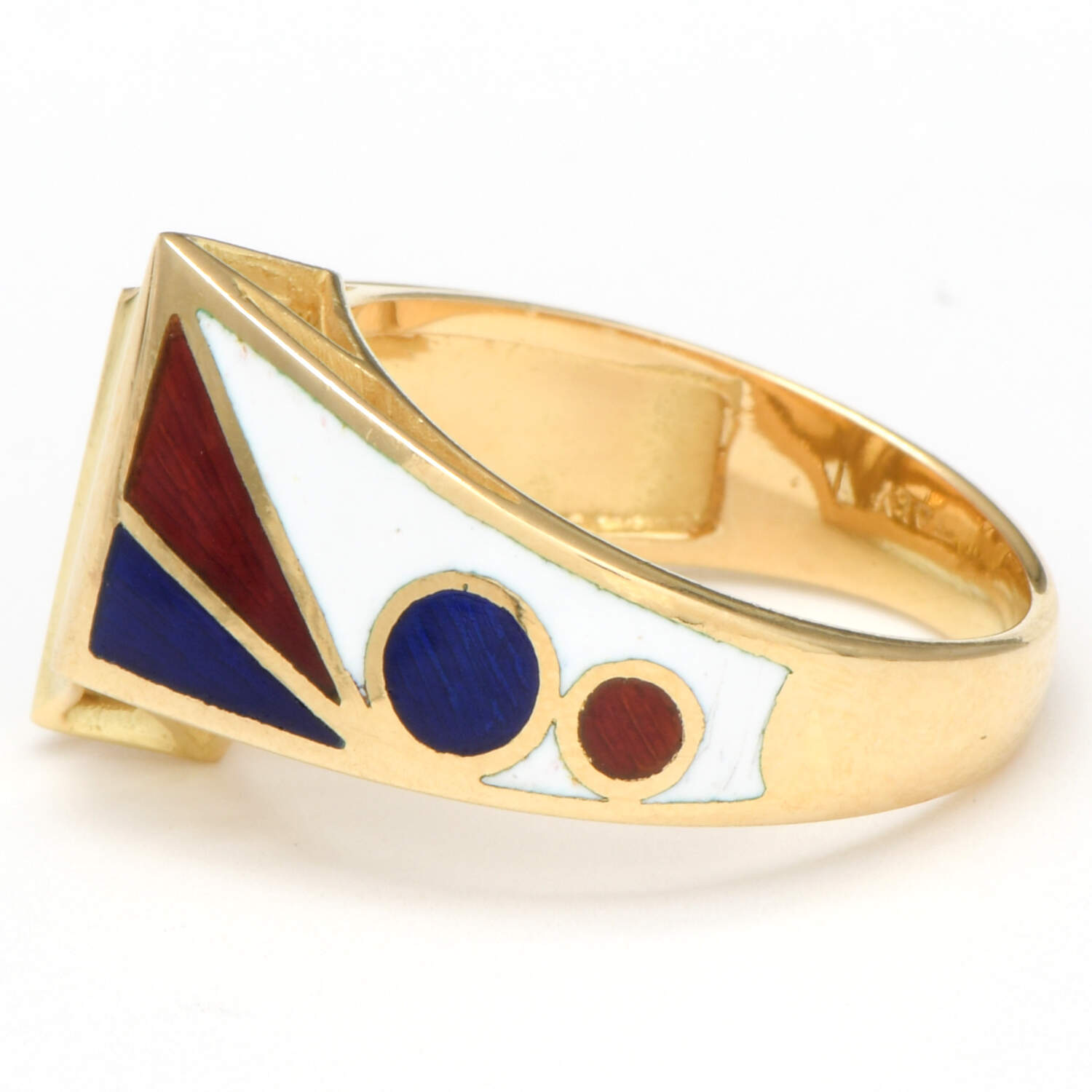 18KY Blue, Red & White Enamel Band Ring-3