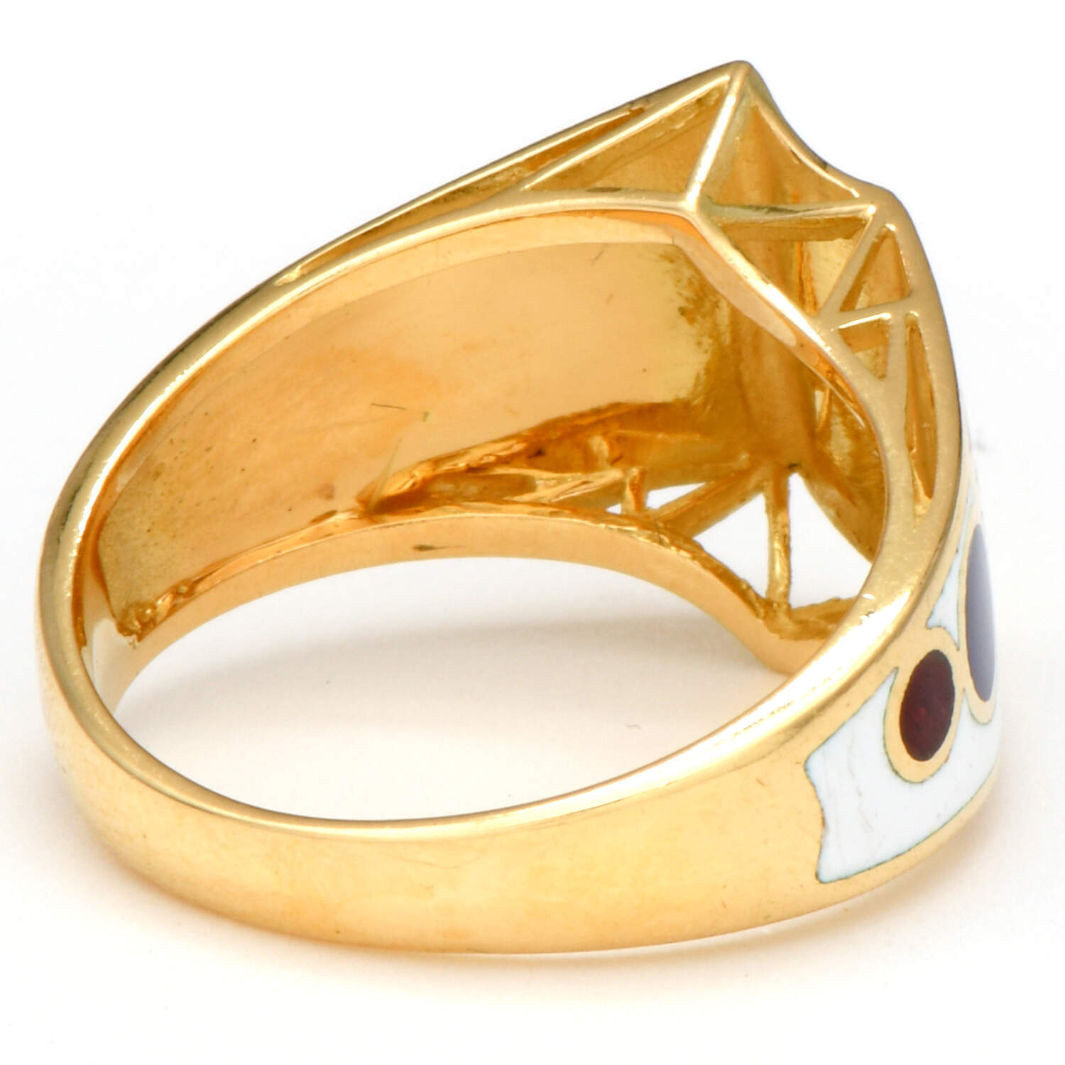 18KY Blue, Red & White Enamel Band Ring-2