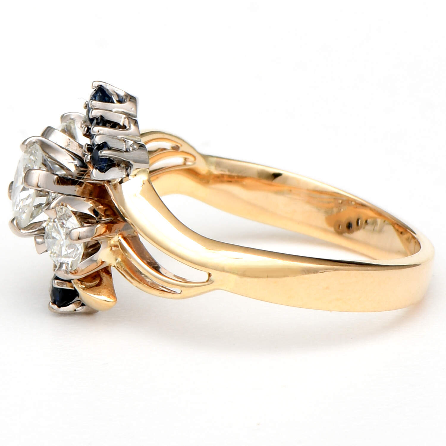 14KYW Three Stone Diamond(0.70) & Sapphire(0.31) Ring-6