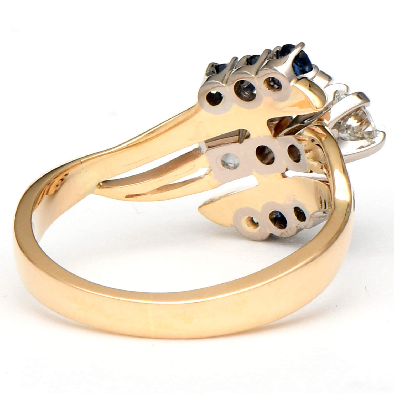 14KYW Three Stone Diamond(0.70) & Sapphire(0.31) Ring-5