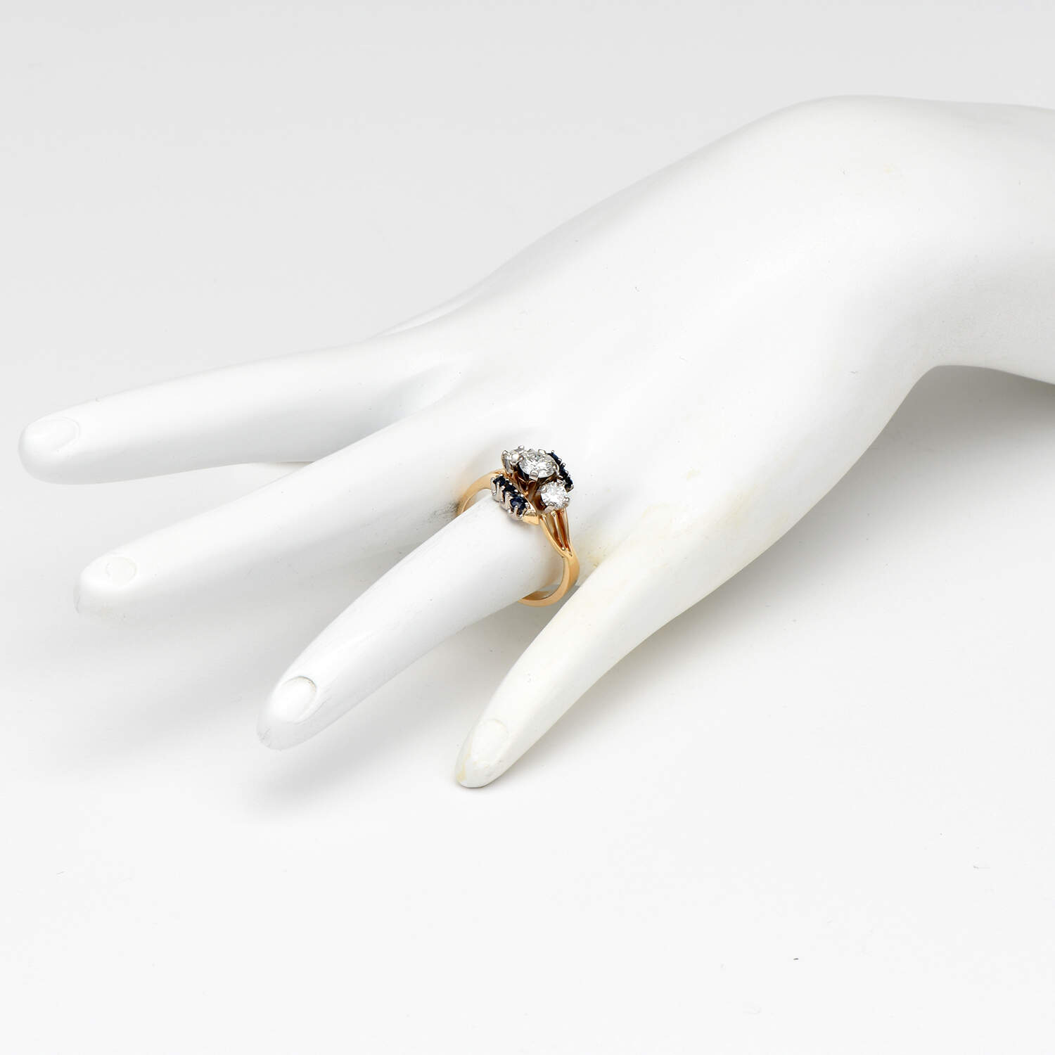 14KYW Three Stone Diamond(0.70) & Sapphire(0.31) Ring-4