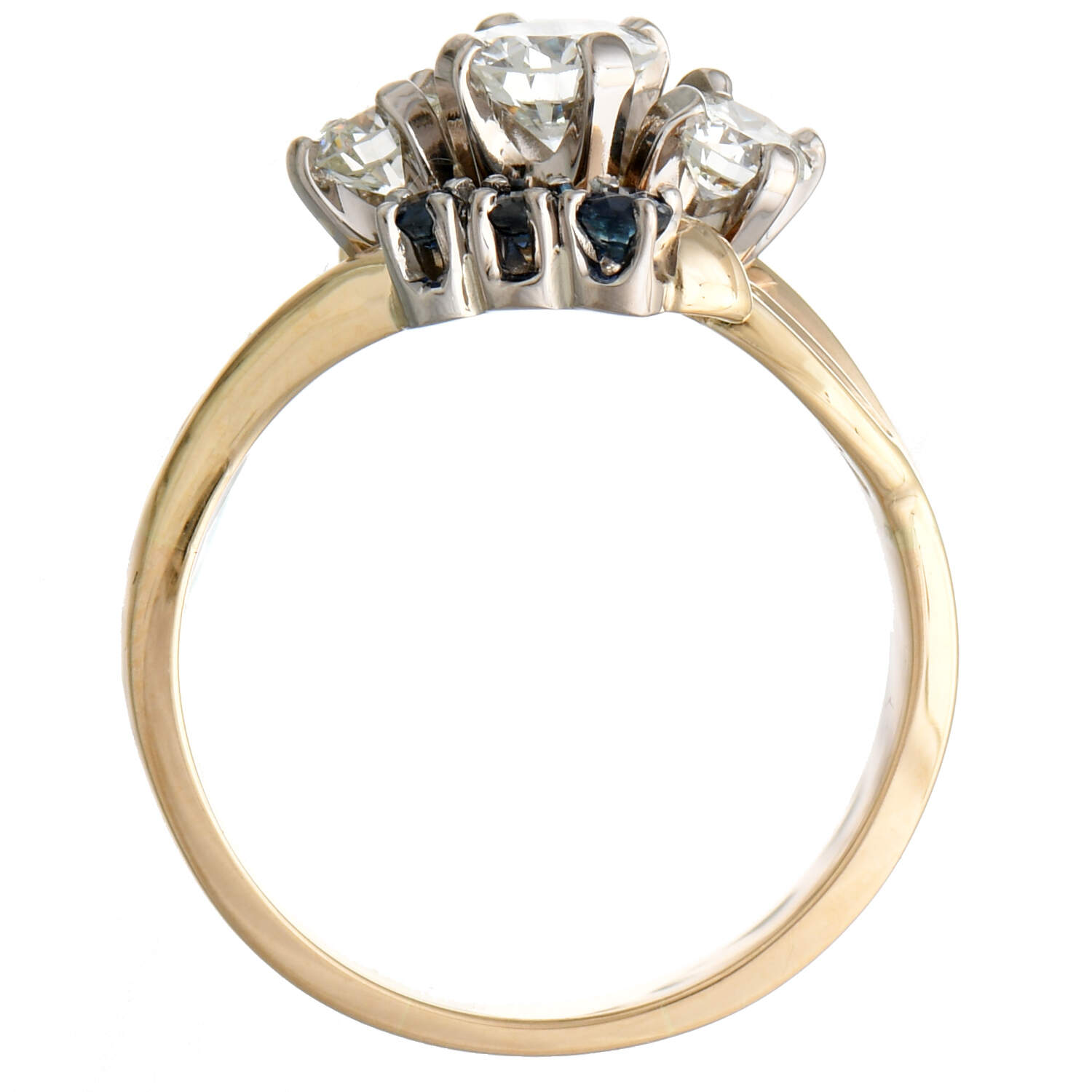 14KYW Three Stone Diamond(0.70) & Sapphire(0.31) Ring-3
