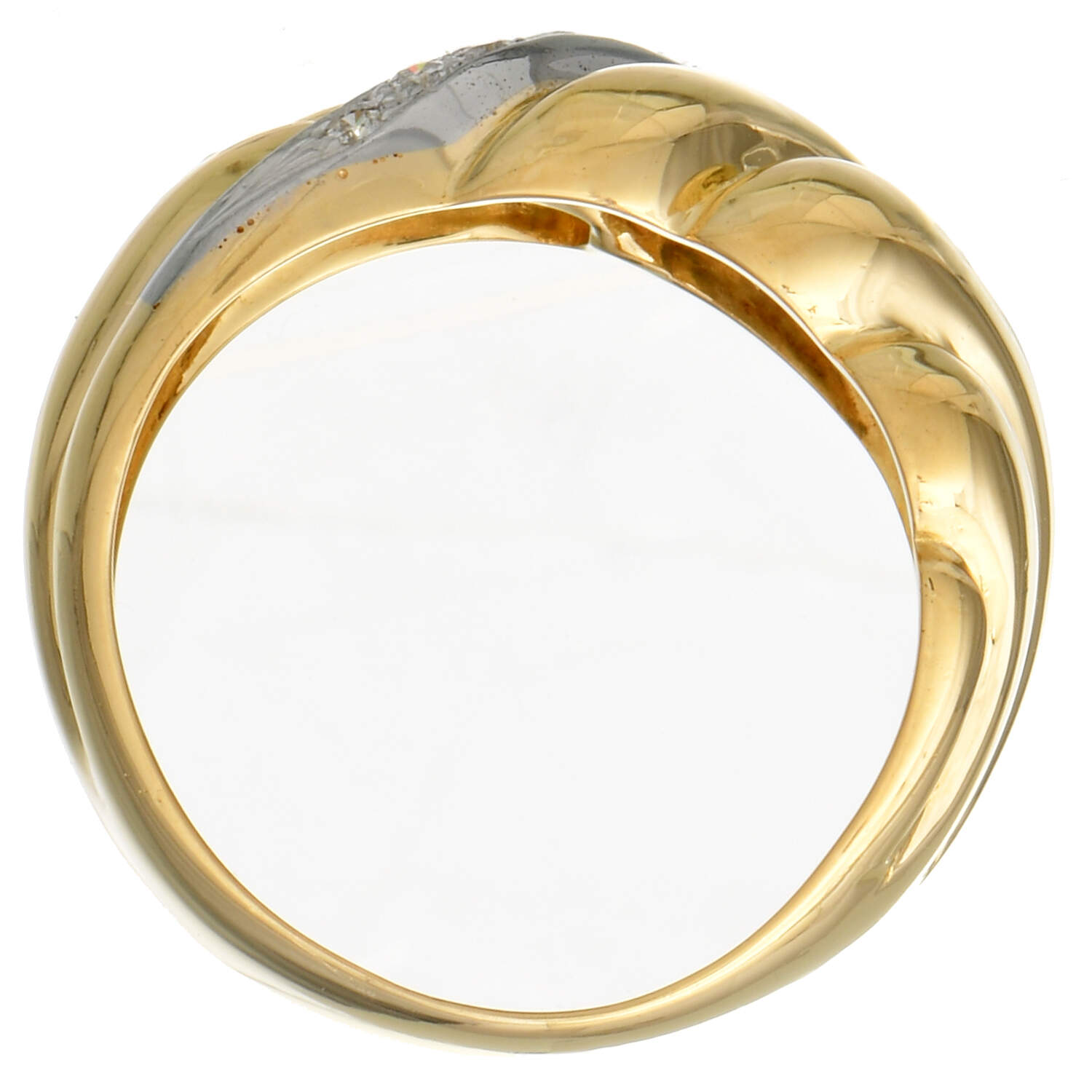 18KYW Diamond (0.12) Ribbed Band Ring-4