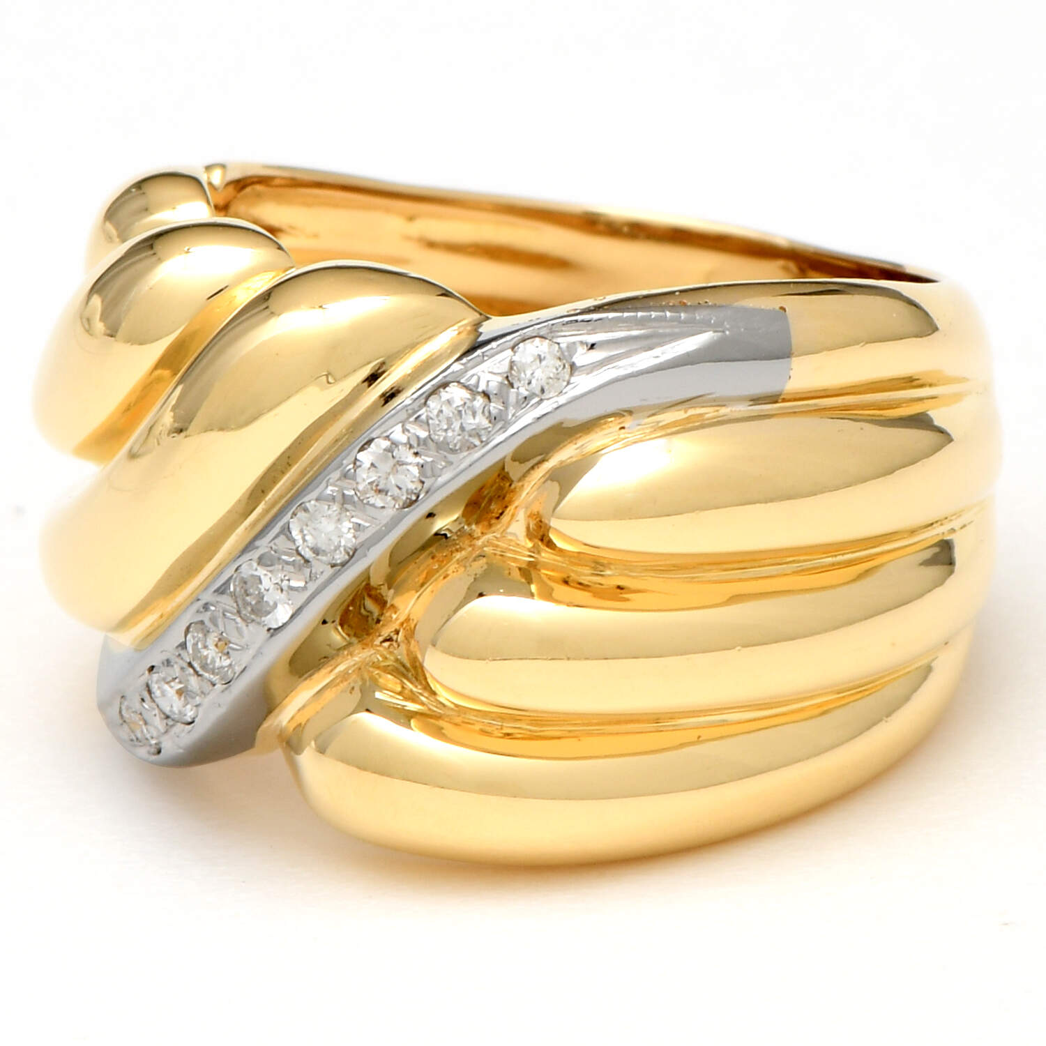 18KYW Diamond (0.12) Ribbed Band Ring-1