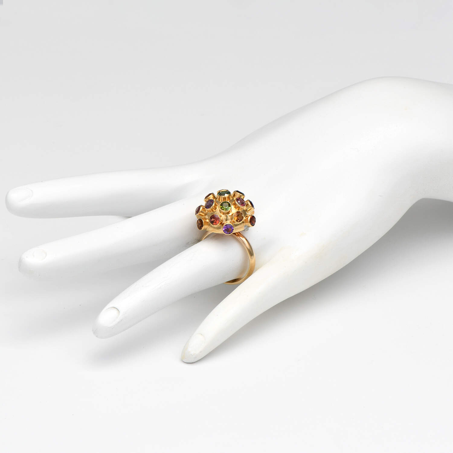 12KY Tourmaline, Garnet & Amethyst Sputnik Ring-5
