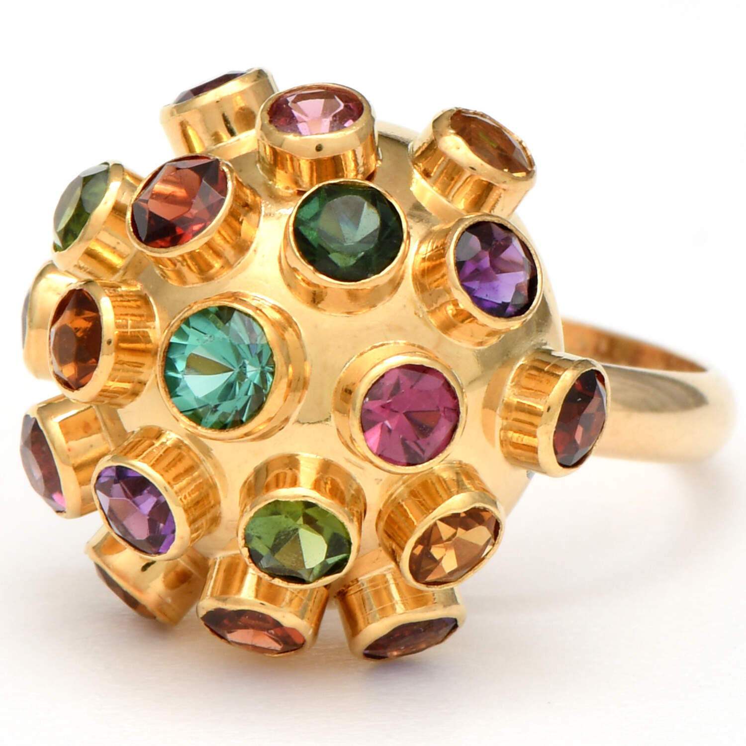 12KY Tourmaline, Garnet & Amethyst Sputnik Ring-1