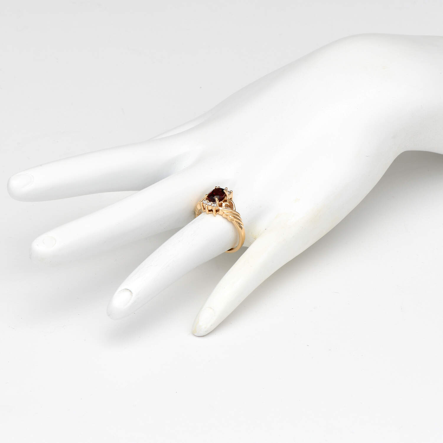 14KY Rhodolite Garnet(0.90) & Diamond(0.12) Open Heart Ring-5