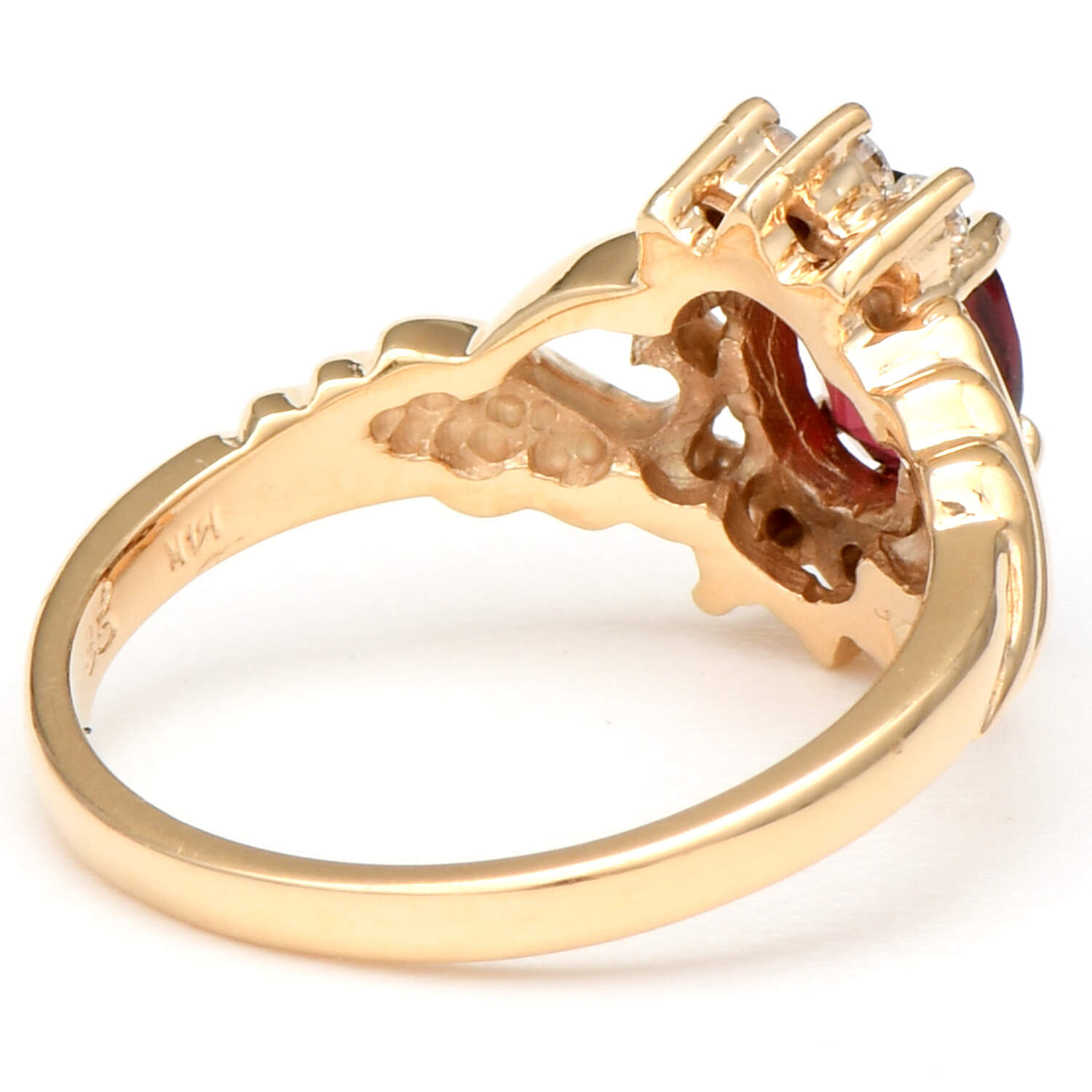 14KY Rhodolite Garnet(0.90) & Diamond(0.12) Open Heart Ring-2