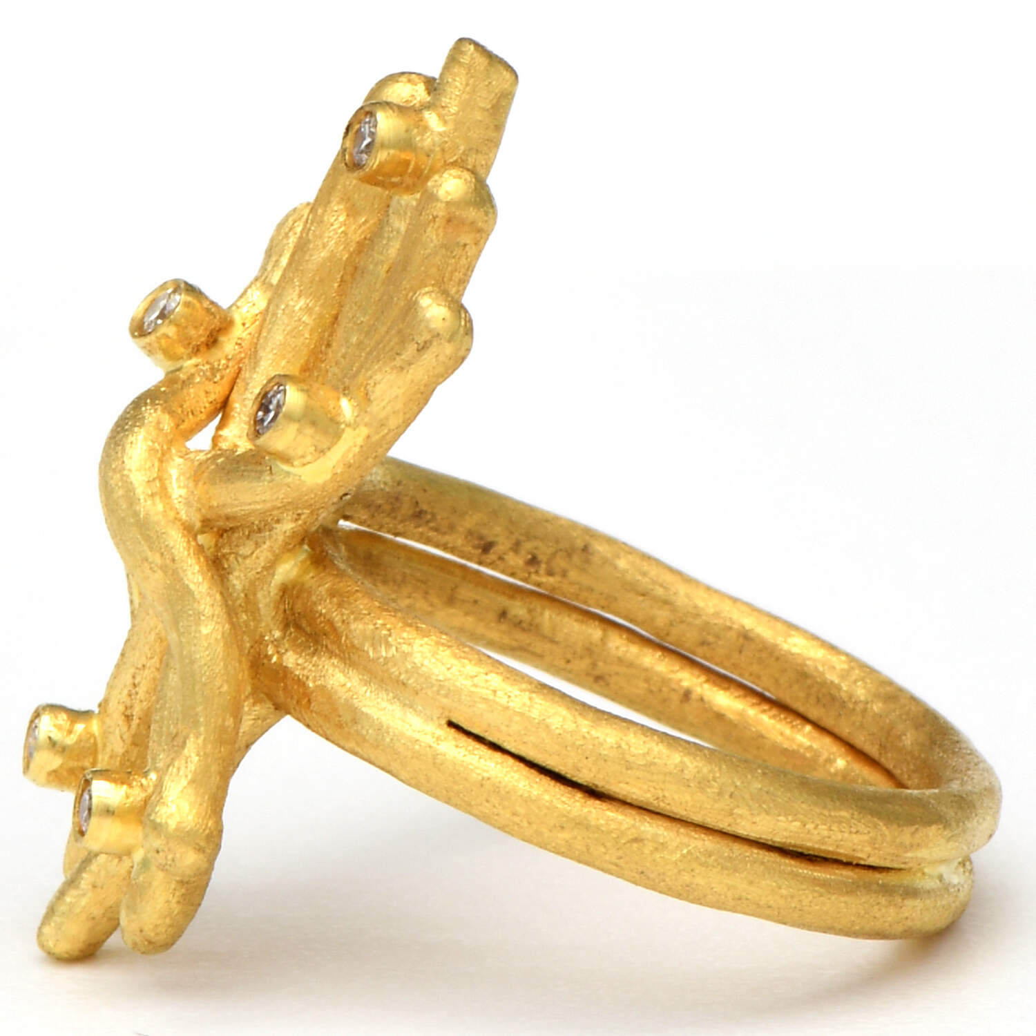 18KY Giorgo Damaskos Textured Diamond(0.10) Coral Shape Ring-4
