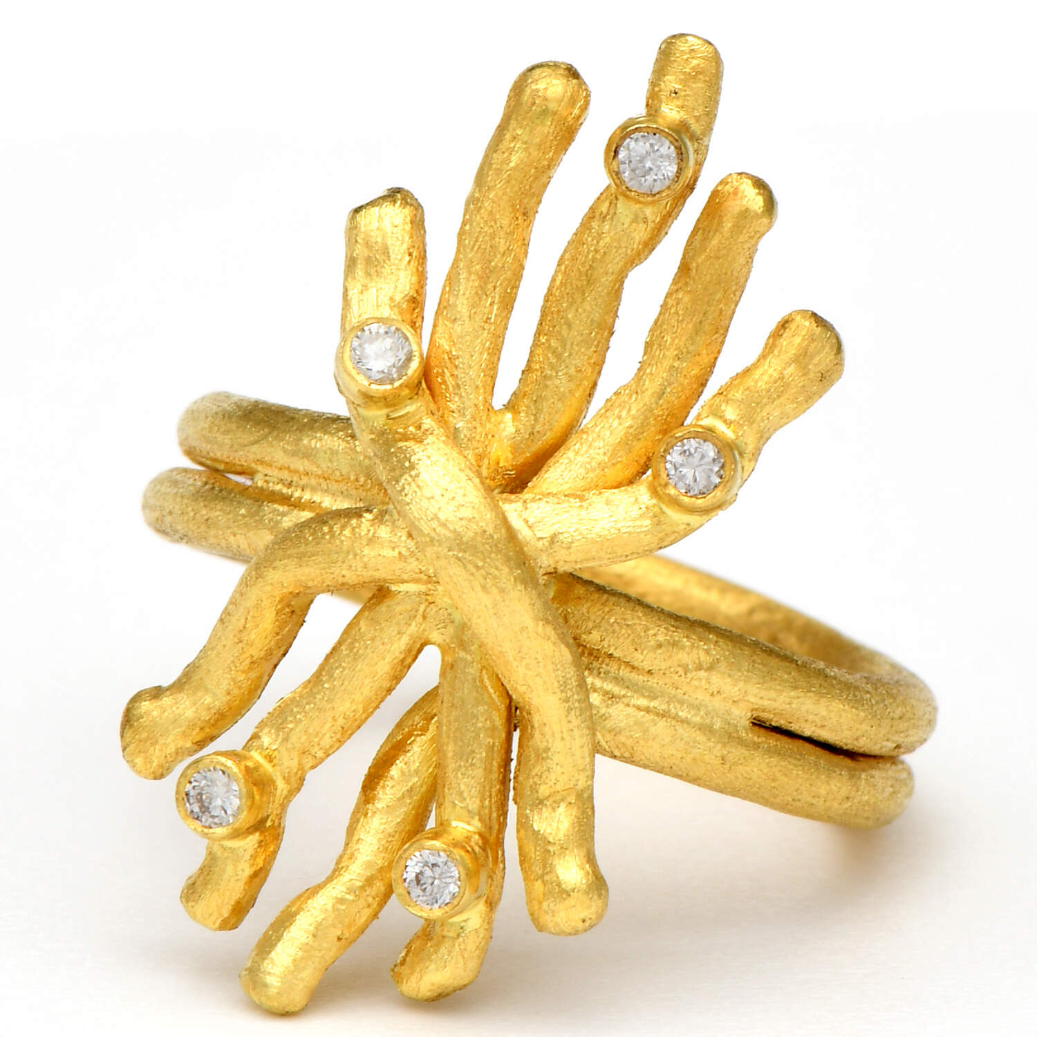 18KY Giorgo Damaskos Textured Diamond(0.10) Coral Shape Ring-1