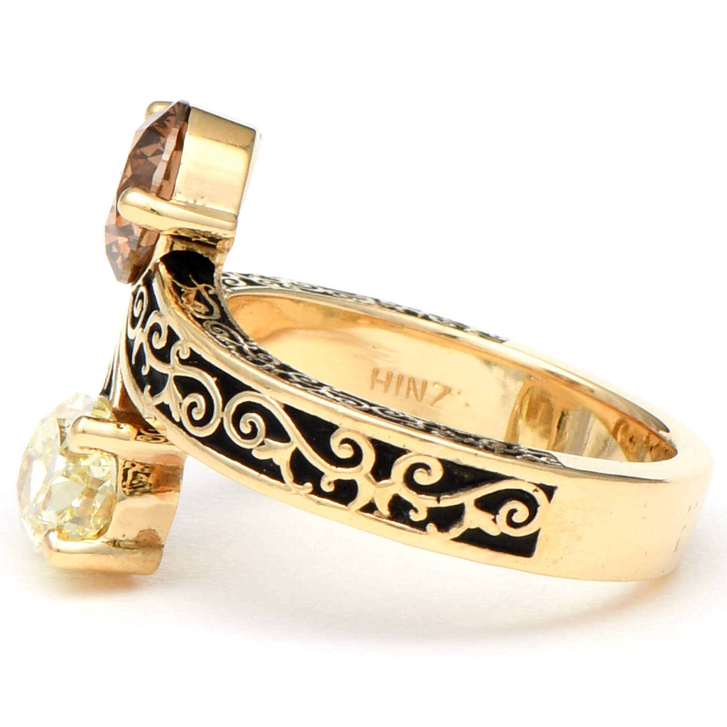 18KY GIA Yellow & Brown Fancy Diamond(1.99) Bypass Ring-3