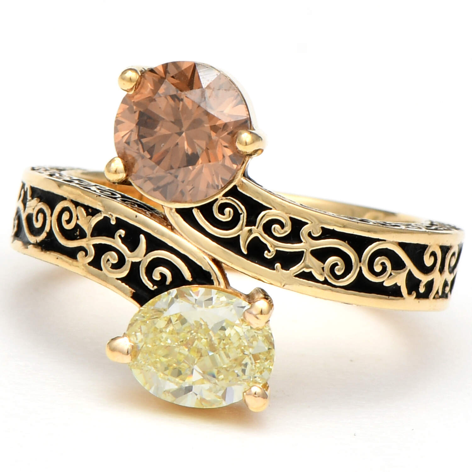 18KY GIA Yellow & Brown Fancy Diamond(1.99) Bypass Ring-1