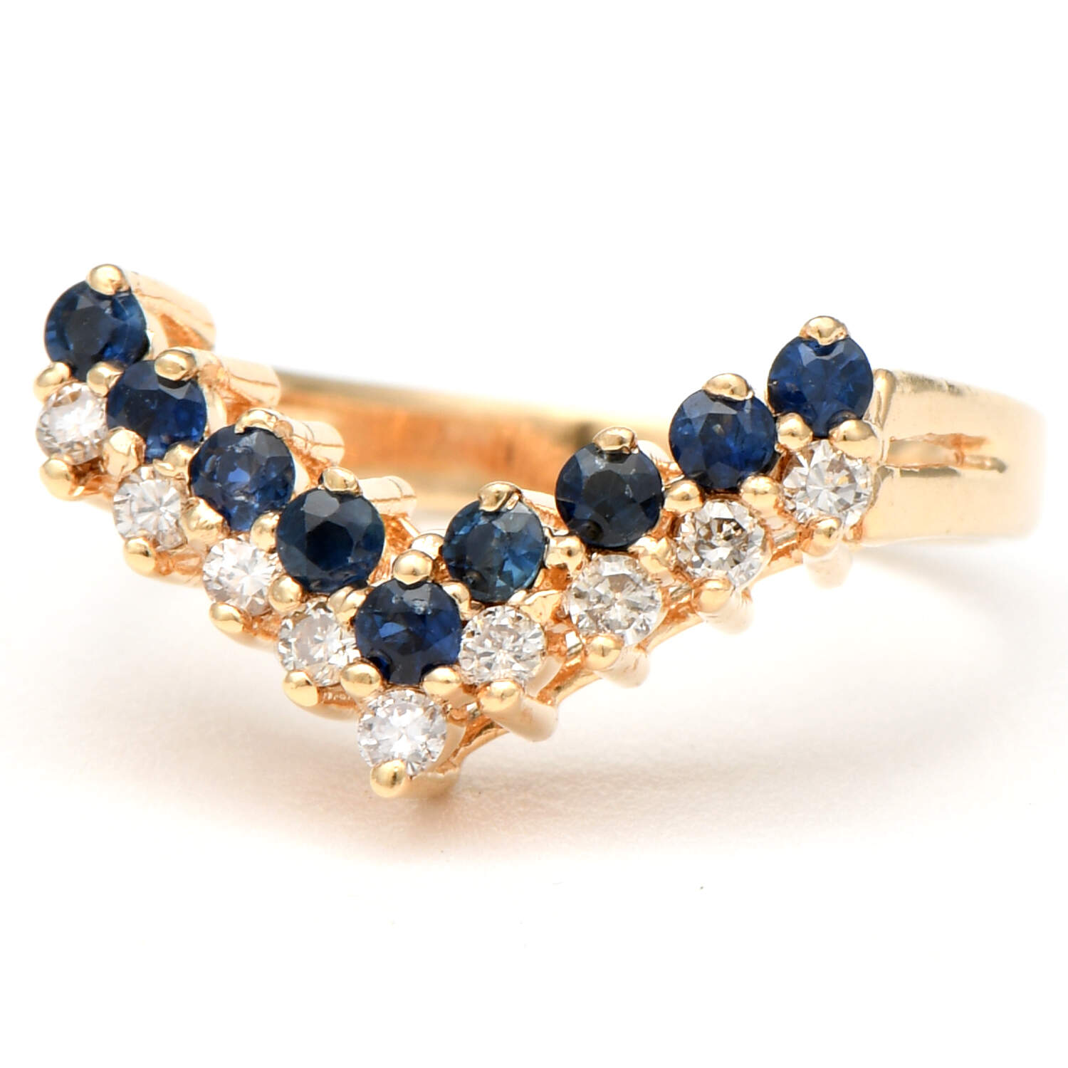14KY Sapphire(0.36) & Diamond(0.18) Chevron Ring-1