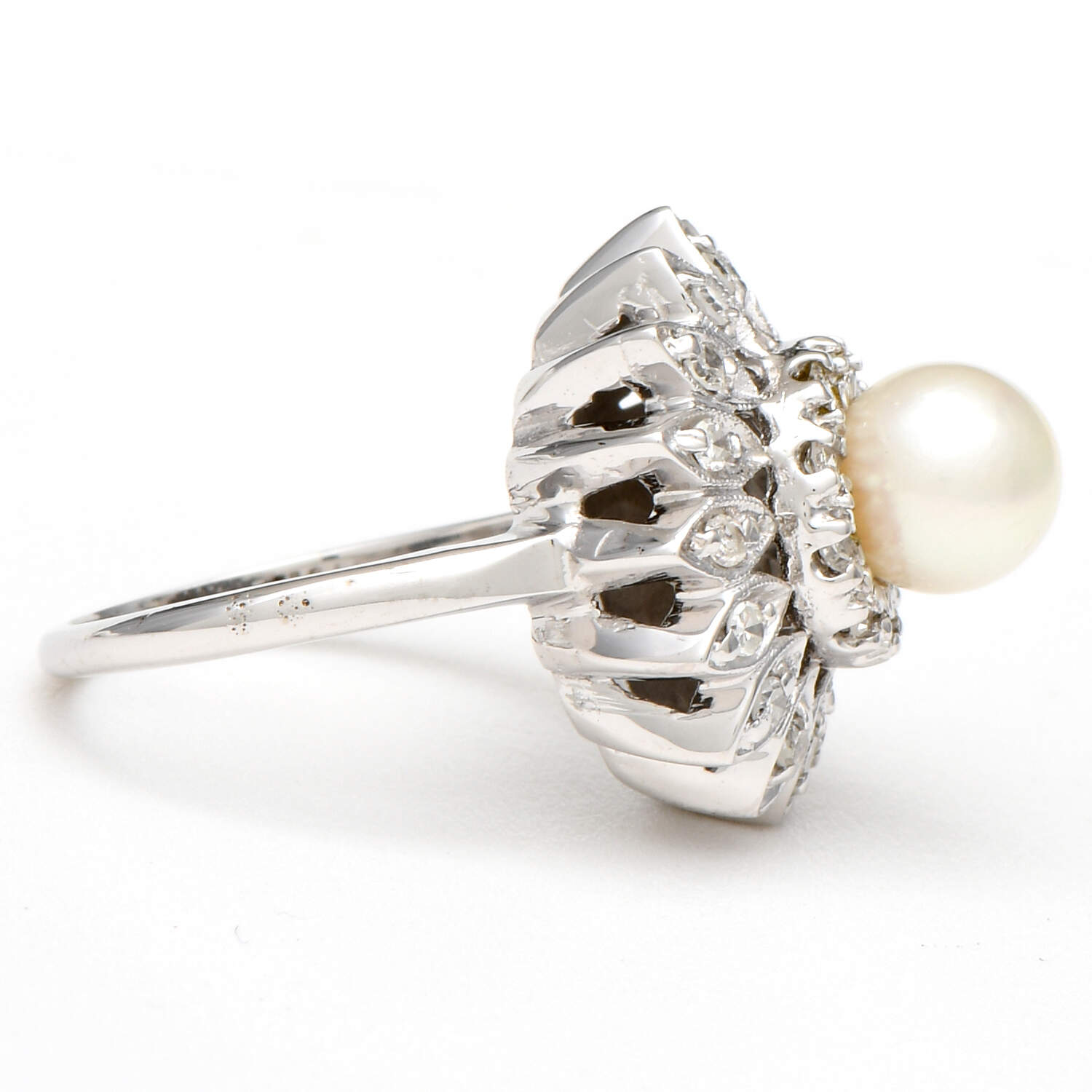 14KW Akoya Pearl & Diamond(0.44) Floral Ring-5